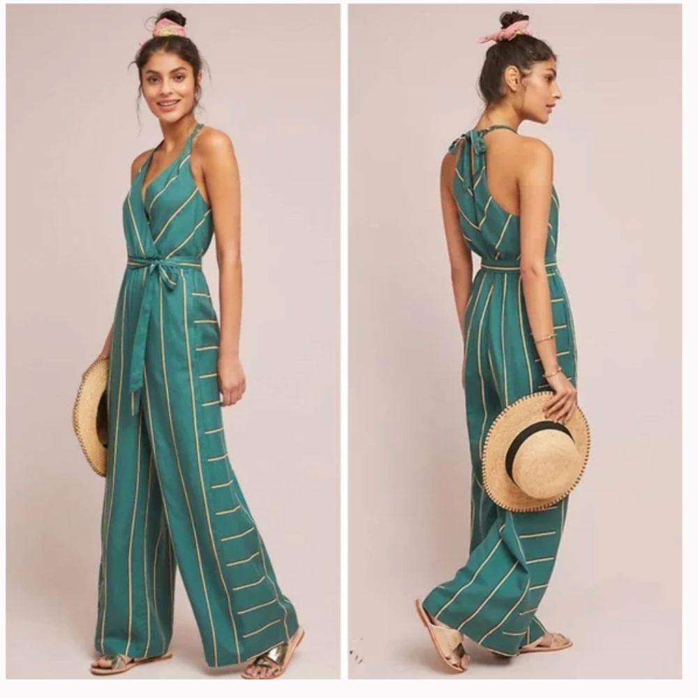 Ettitwa by Anthropologie Wide Leg Portsmouth Striped Vacation Jumpsuit Size S